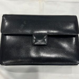 Black snap closure clutch/shoulder bag. Leather. Talbots.